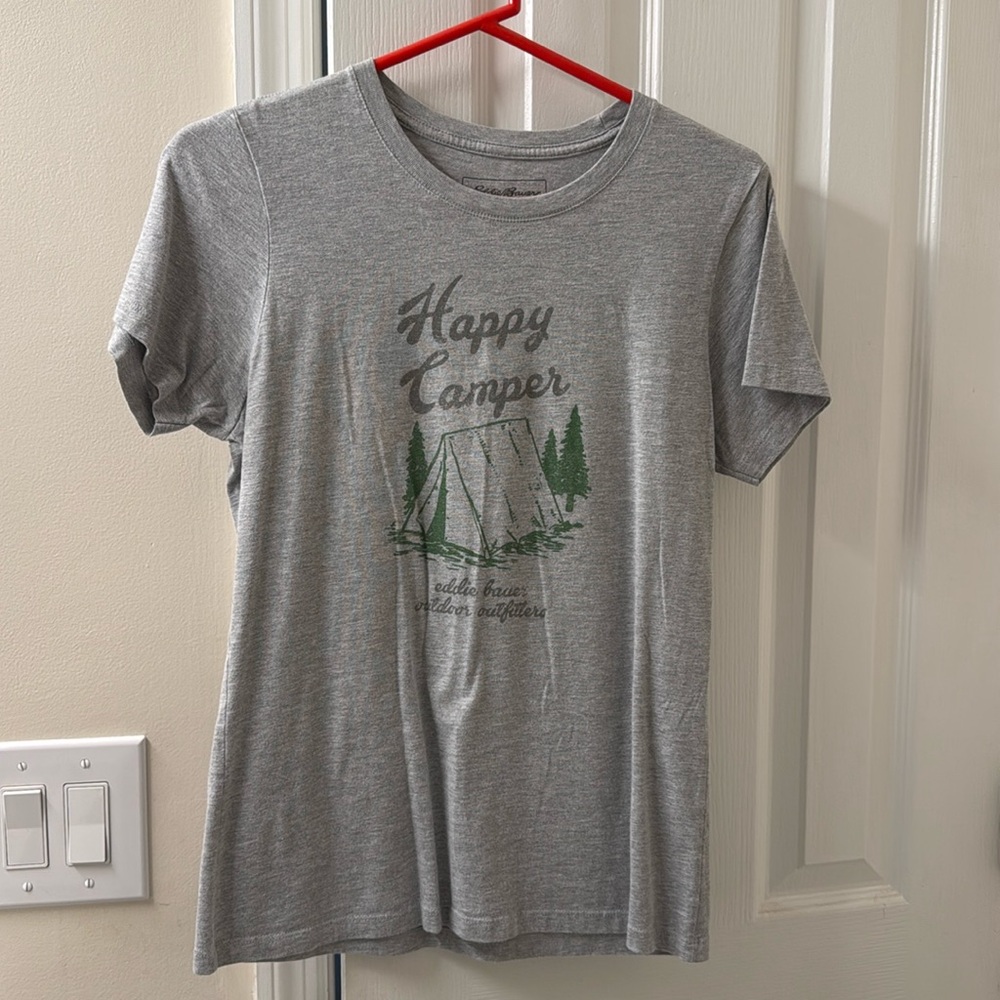 Eddie Bauer “Happy Camper” graphic tee. Size M.  Grey.